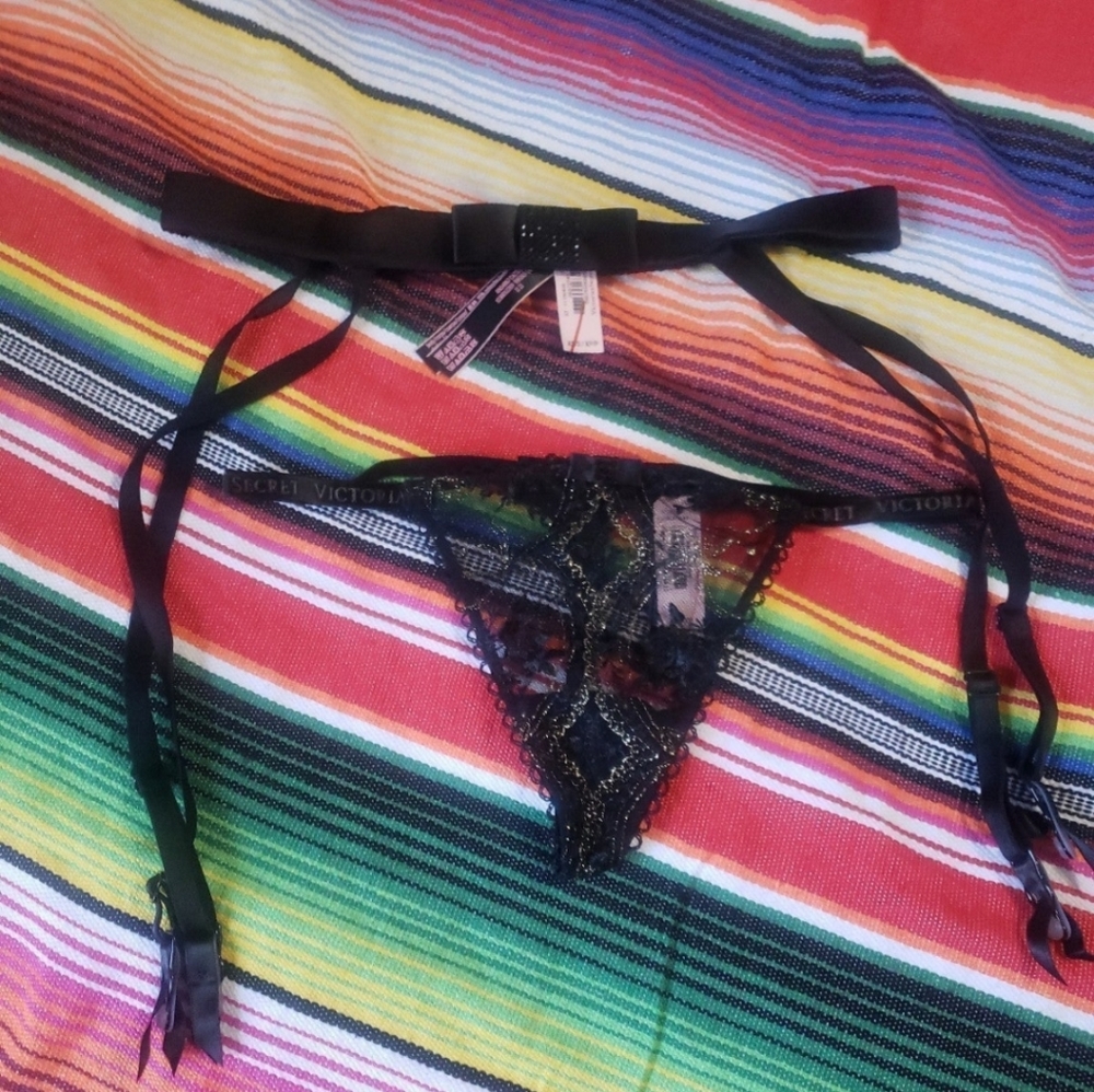 Victoria's Secret Floral Embellished VString and Garter Belt